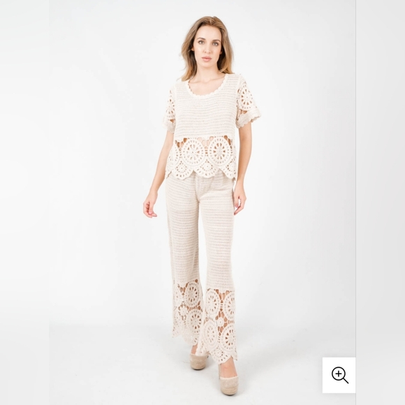 Solitaire Pants - Revolve Solitaire Women's Casual Cream Crochet Pant Set Sizw M